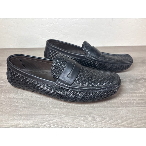 Ermenegildo Zegna Mens Black Woven Leather Driving Loafers A3053X Size 9 US 8 EU